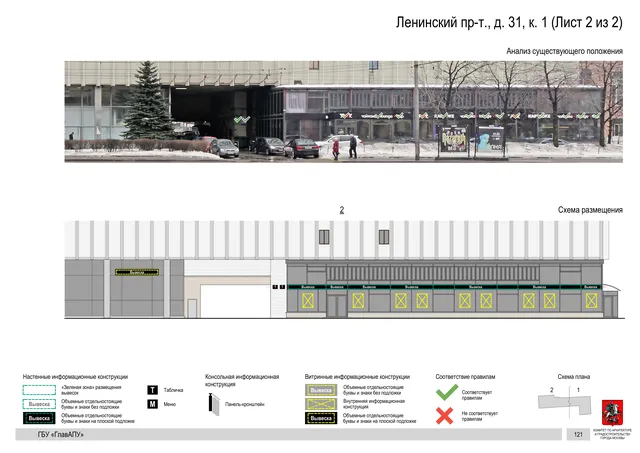 Архитектурная концепция размещения вывесок — Ленинский проспект, 31, корп. 1, Москва, лист 2 из 2 · Документ по адресу · Архитектурно-художественная концепция · 2019 год