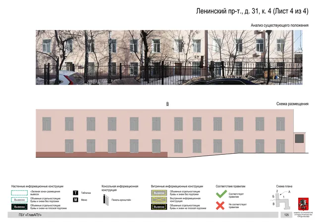 Архитектурная концепция размещения вывесок — Ленинский проспект, 31, корп. 4, Москва, лист 4 из 4 · Документ по адресу · Архитектурно-художественная концепция · 2019 год