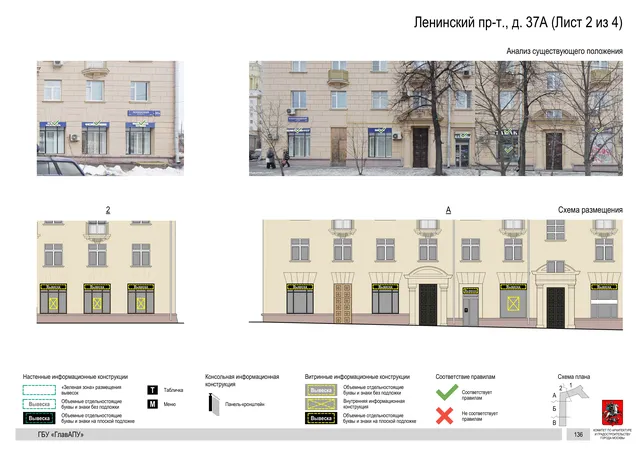 Архитектурная концепция размещения вывесок — Ленинский проспект, 37А, Москва, лист 2 из 4 · Документ по адресу · Архитектурно-художественная концепция · 2019 год
