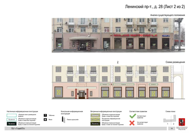 Архитектурная концепция размещения вывесок — Ленинский проспект, 28, Москва, лист 2 из 2 · Документ по адресу · Архитектурно-художественная концепция · 2019 год