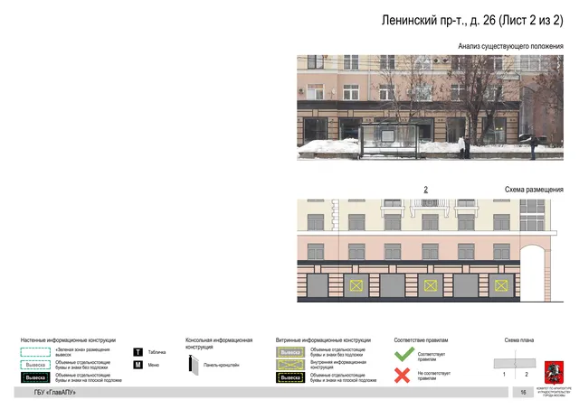 Архитектурная концепция размещения вывесок — Ленинский проспект, 26, Москва, лист 2 из 2 · Документ по адресу · Архитектурно-художественная концепция · 2019 год