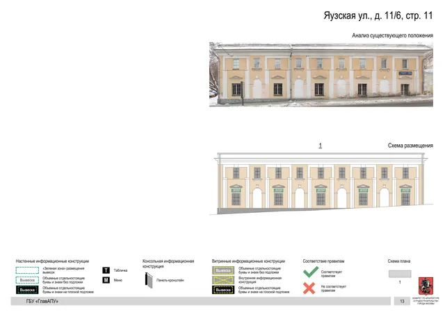Яузская ул., д. 11/6, стр. 11 · PDF 15 Архитектурная концепция размещения вывесок — Яузская улица, 11/6, стр. 11, Москва, страница PDF 15 · Документ по адресу · Архитектурно-художественная концепция