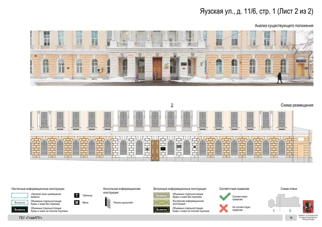 Яузская ул., д. 11/6, стр. 1 (Лист 2 из 2) · PDF 18 Архитектурная концепция размещения вывесок — Яузская улица, 11/6, стр. 1, Москва, лист 2 из 2 · Документ по адресу · Архитектурно-художественная концепция
