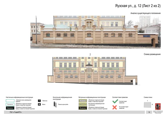 Яузская ул., д. 12 (Лист 2 из 2) · PDF 22 Архитектурная концепция размещения вывесок — Яузская улица, 12, Москва, лист 2 из 2 · Документ по адресу · Архитектурно-художественная концепция
