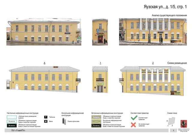 Яузская ул., д. 1/5, стр. 1 · PDF 5 Архитектурная концепция размещения вывесок — Яузская улица, 1/5, стр. 1, Москва, страница PDF 5 · Документ по адресу · Архитектурно-художественная концепция