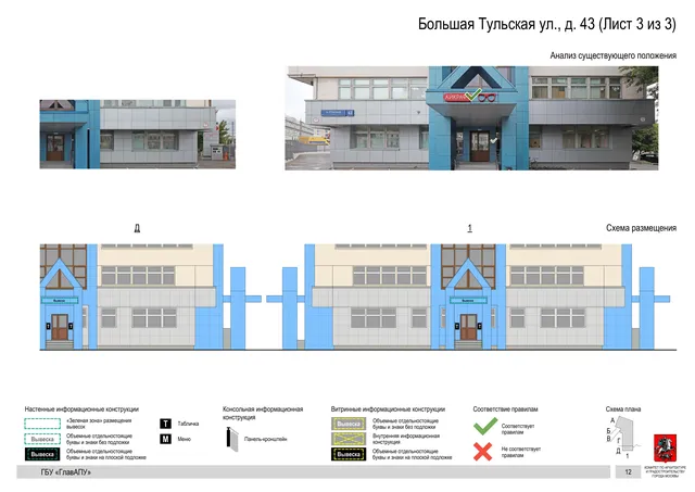 Архитектурная концепция размещения вывесок — Большая тульская улица, 43, Москва, лист 3 из 3 · Документ по адресу · Архитектурно-художественная концепция · 2020 год