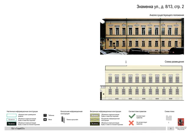 Архитектурная концепция размещения вывесок — Знаменка улица, 8/13, стр. 2, Москва, страница PDF 8 · Документ по адресу · Архитектурно-художественная концепция · 2017 год