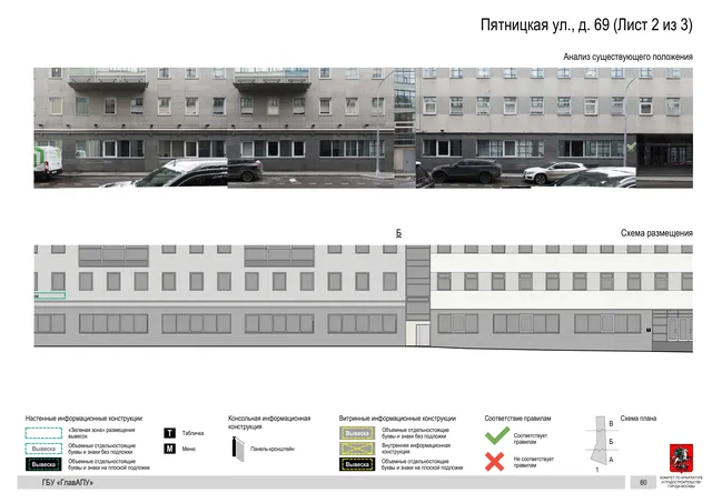 Пятницкая ул., д. 69 (Лист 2 из 3) · PDF 61 Архитектурная концепция размещения вывесок — Пятницкая улица, 69, Москва, лист 2 из 3 · Документ по адресу · АХК № 310 от 30.09.2024