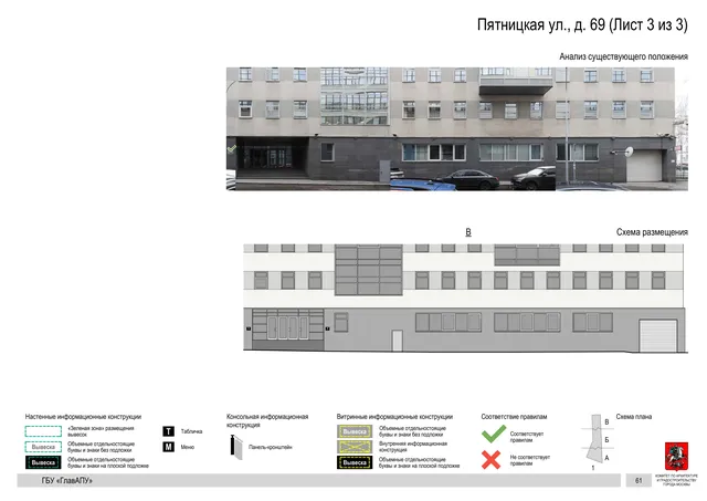 Пятницкая ул., д. 69 (Лист 3 из 3) · PDF 62 Архитектурная концепция размещения вывесок — Пятницкая улица, 69, Москва, лист 3 из 3 · Документ по адресу · АХК № 310 от 30.09.2024