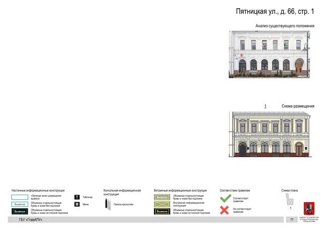 Пятницкая ул., д. 66, стр. 1 · PDF 78 Архитектурная концепция размещения вывесок — Пятницкая улица, 66, стр. 1, Москва, страница PDF 78 · Документ по адресу · АХК № 310 от 30.09.2024