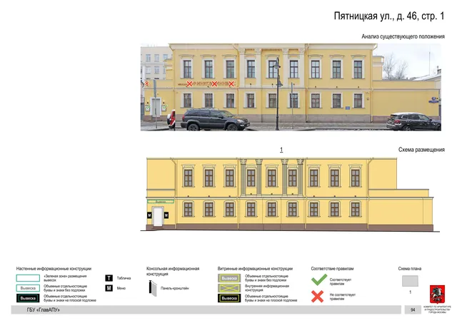 Пятницкая ул., д. 46, стр. 1 · PDF 95 Архитектурная концепция размещения вывесок — Пятницкая улица, 46, стр. 1, Москва, страница PDF 95 · Документ по адресу · АХК № 310 от 30.09.2024