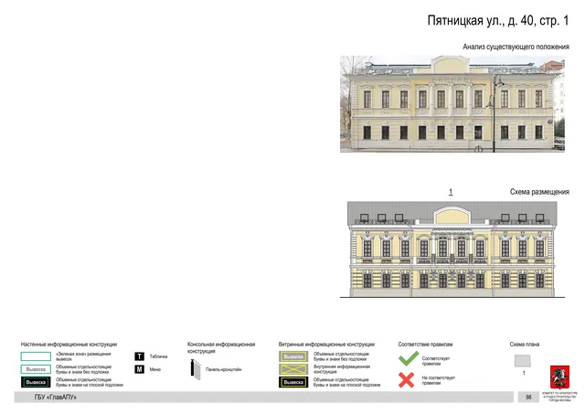 Пятницкая ул., д. 40, стр. 1 · PDF 99 Архитектурная концепция размещения вывесок — Пятницкая улица, 40, стр. 1, Москва, страница PDF 99 · Документ по адресу · АХК № 310 от 30.09.2024