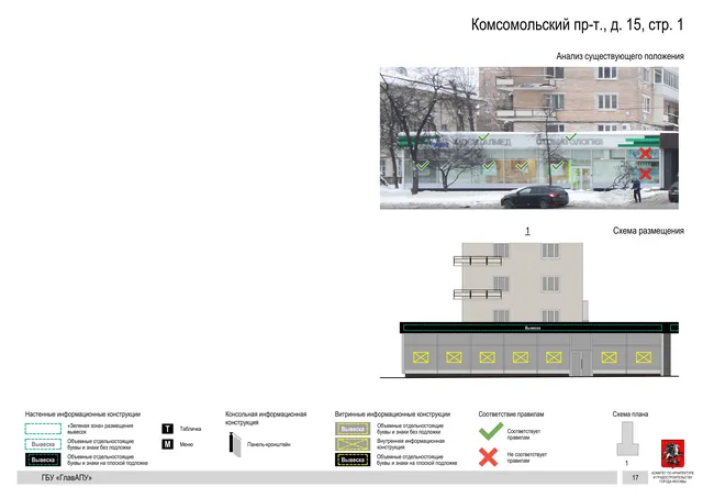 Архитектурная концепция размещения вывесок — Комсомольский проспект, 15, стр. 1, Москва, страница PDF 19 · Документ по адресу · Архитектурно-художественная концепция · 2019 год
