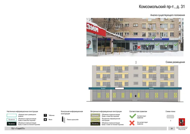 Архитектурная концепция размещения вывесок — Комсомольский проспект, 31, Москва, страница PDF 36 · Документ по адресу · Архитектурно-художественная концепция · 2019 год
