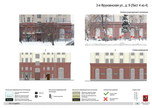 Архитектурная концепция размещения вывесок — 3-я фрунзенская улица, 9, Москва, лист 4 из 4 · Документ по адресу · Архитектурно-художественная концепция · 2019 год