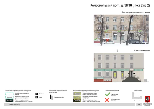 Архитектурная концепция размещения вывесок — Комсомольский проспект, 38/16, Москва, лист 2 из 2 · Документ по адресу · Архитектурно-художественная концепция · 2019 год