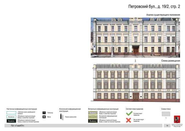 Архитектурная концепция размещения вывесок — Петровский бульвар, 19/2, стр. 2, Москва, страница PDF 16 · Документ по адресу · Архитектурно-художественная концепция