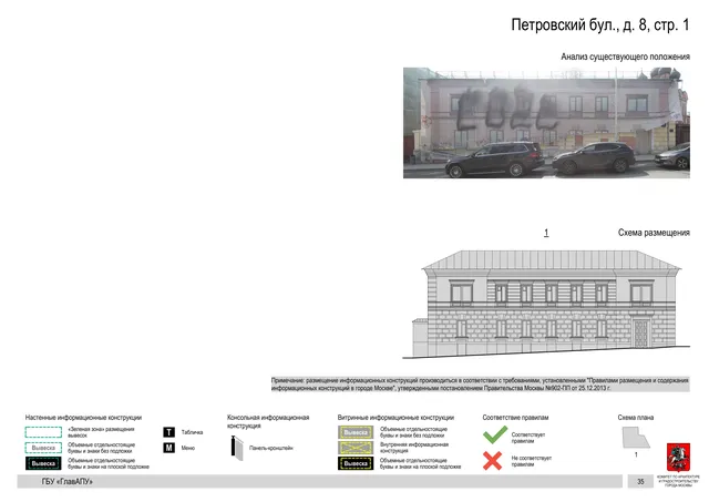 Петровский бул., д. 8, стр. 1 · PDF 38 Архитектурная концепция размещения вывесок — Петровский бульвар, 8, стр. 1, Москва, страница PDF 38 · Документ по адресу · Архитектурно-художественная концепция