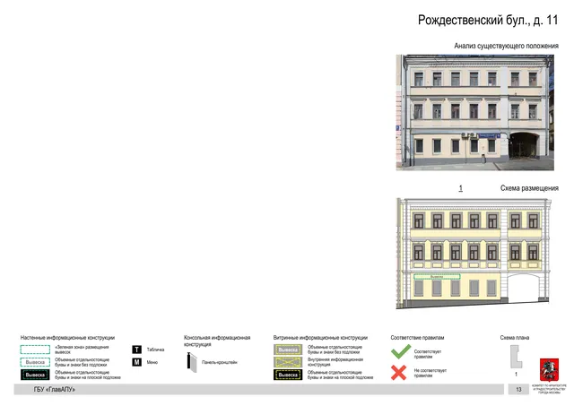 Архитектурная концепция размещения вывесок — Рождественский бульвар, 11, Москва, страница PDF 60 · Документ по адресу · Архитектурно-художественная концепция