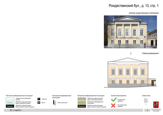 Рождественский бул., д. 13, стр. 1 · PDF 61 Архитектурная концепция размещения вывесок — Рождественский бульвар, 13, стр. 1, Москва, страница PDF 61 · Документ по адресу · Архитектурно-художественная концепция