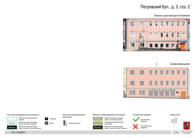 Архитектурная концепция размещения вывесок — Петровский бульвар, 3, стр. 2, Москва, страница PDF 6 · Документ по адресу · Архитектурно-художественная концепция