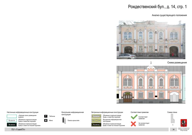 Архитектурная концепция размещения вывесок — Рождественский бульвар, 14, стр. 1, Москва, страница PDF 82 · Документ по адресу · Архитектурно-художественная концепция