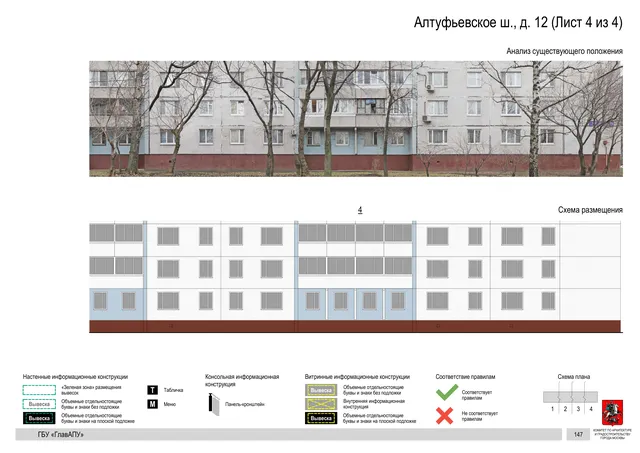 Архитектурная концепция размещения вывесок — Алтуфьевское шоссе, 12, Москва, лист 4 из 4 · Документ по адресу · Архитектурно-художественная концепция · 2020 год