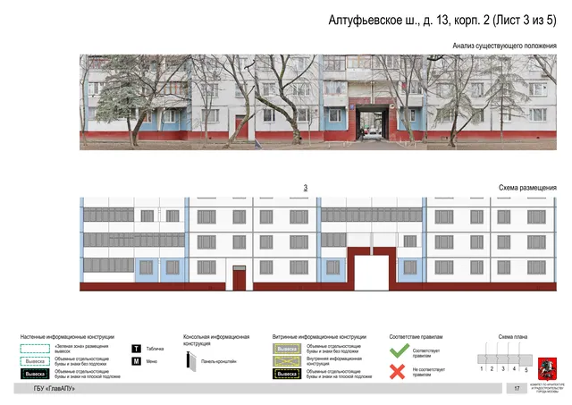 Архитектурная концепция размещения вывесок — Алтуфьевское шоссе, 13, корп. 2, Москва, лист 3 из 5 · Документ по адресу · Архитектурно-художественная концепция · 2020 год