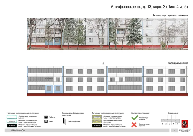 Архитектурная концепция размещения вывесок — Алтуфьевское шоссе, 13, корп. 2, Москва, лист 4 из 5 · Документ по адресу · Архитектурно-художественная концепция · 2020 год