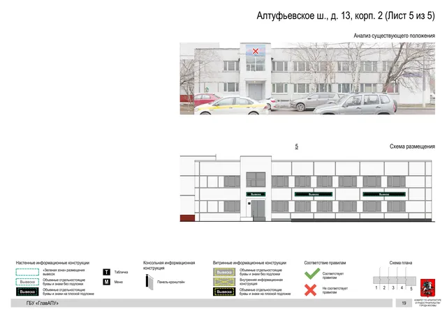 Архитектурная концепция размещения вывесок — Алтуфьевское шоссе, 13, корп. 2, Москва, лист 5 из 5 · Документ по адресу · Архитектурно-художественная концепция · 2020 год