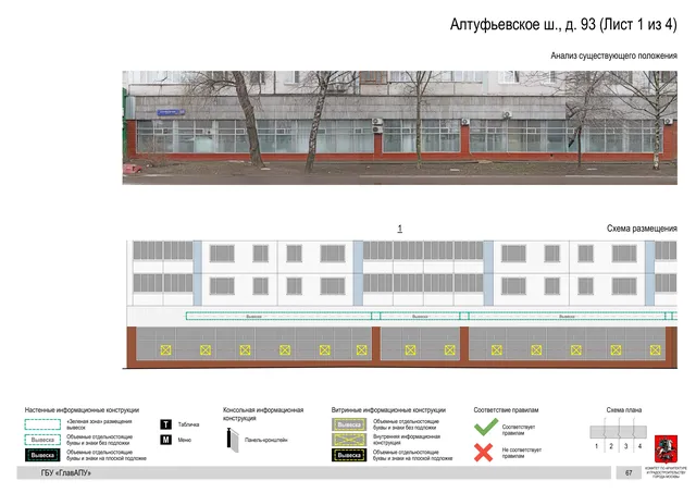Архитектурная концепция размещения вывесок — Алтуфьевское шоссе, 93, Москва, лист 1 из 4 · Документ по адресу · Архитектурно-художественная концепция · 2020 год