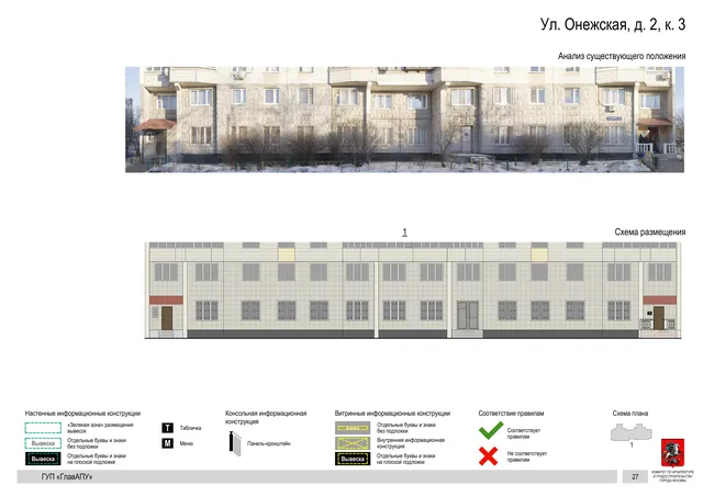 Архитектурная концепция размещения вывесок — Онежская улица, 2, корп. 3, Москва, страница PDF 27 · Документ по адресу · Архитектурно-художественная концепция · 2016 год