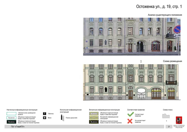 Архитектурная концепция размещения вывесок — Остоженка улица, 19, стр. 1, Москва, страница PDF 24 · Документ по адресу · Архитектурно-художественная концепция · 2018 год