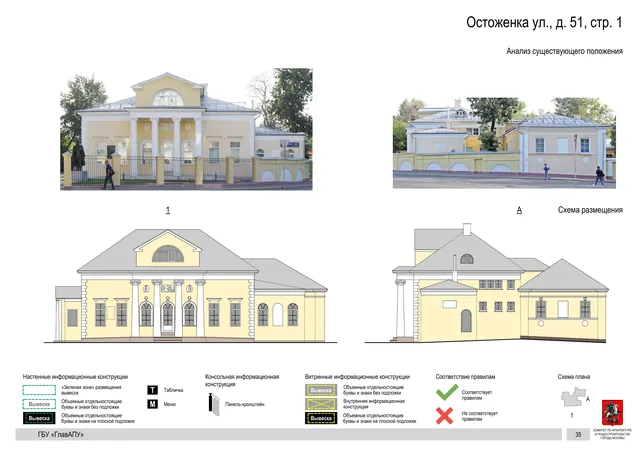 Архитектурная концепция размещения вывесок — Остоженка улица, 51, стр. 1, Москва, страница PDF 38 · Документ по адресу · Архитектурно-художественная концепция · 2018 год