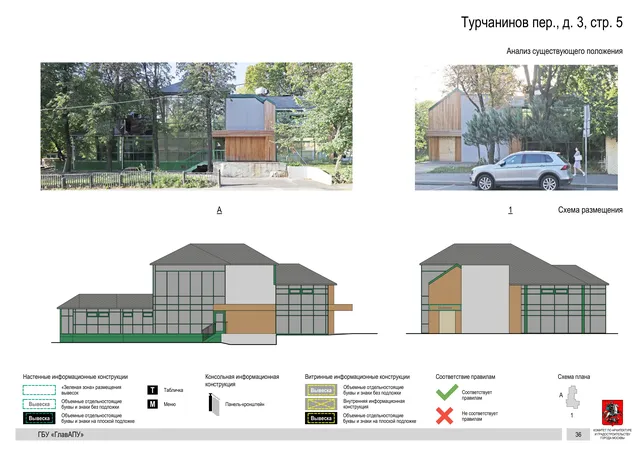 Архитектурная концепция размещения вывесок — Турчанинов переулок, 3, стр. 5, Москва, страница PDF 39 · Документ по адресу · Архитектурно-художественная концепция · 2018 год