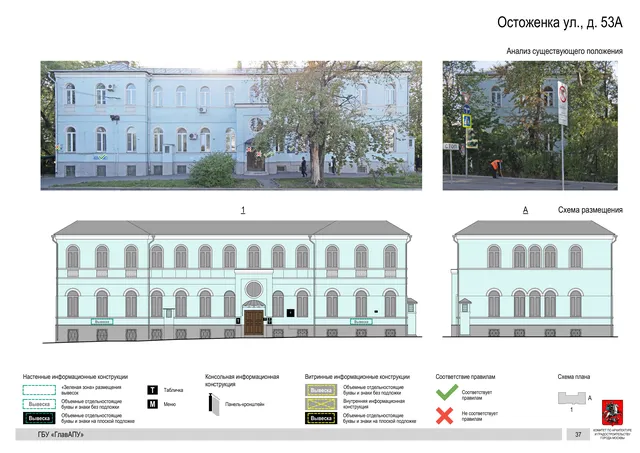 Архитектурная концепция размещения вывесок — Остоженка улица, 53А, Москва, страница PDF 40 · Документ по адресу · Архитектурно-художественная концепция · 2018 год