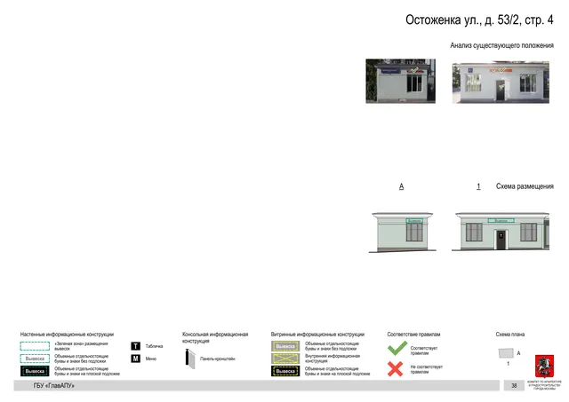 Архитектурная концепция размещения вывесок — Остоженка улица, 53/2, стр. 4, Москва, страница PDF 41 · Документ по адресу · Архитектурно-художественная концепция · 2018 год
