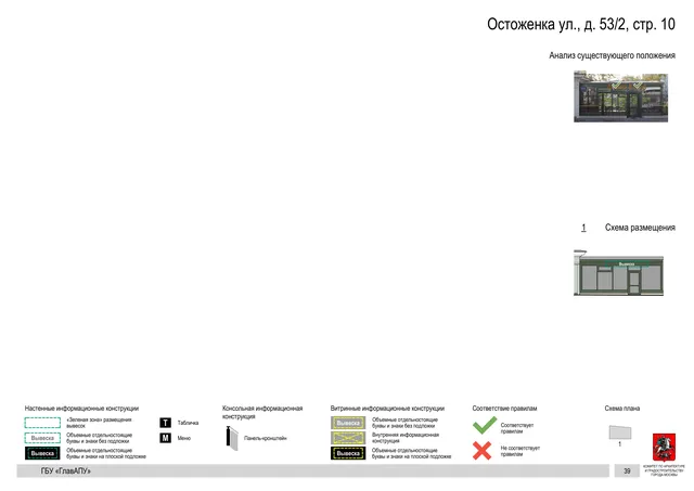 Архитектурная концепция размещения вывесок — Остоженка улица, 53/2, стр. 10, Москва, страница PDF 42 · Документ по адресу · Архитектурно-художественная концепция · 2018 год