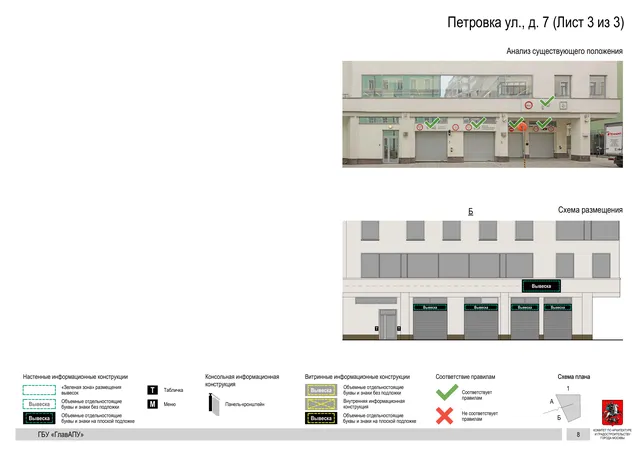 Петровка ул., д. 7 (Лист 3 из 3) · PDF 10 Архитектурная концепция размещения вывесок — Петровка улица, 7, Москва, лист 3 из 3 · Документ по адресу · АХК № 82 от 23.03.2023