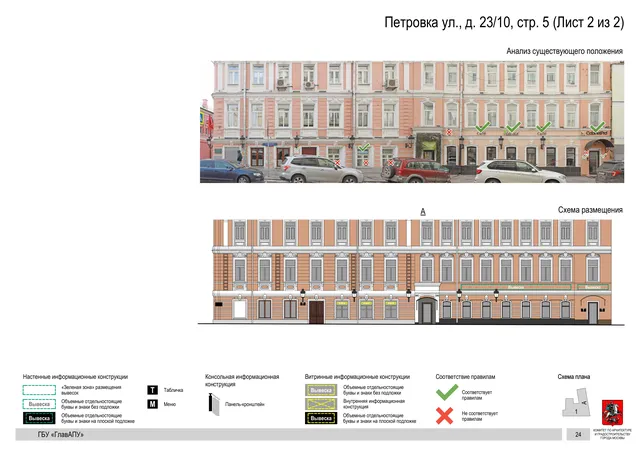 Петровка ул., д. 23/10, стр. 5 (Лист 2 из 2) · PDF 26 Архитектурная концепция размещения вывесок — Петровка улица, 23/10, стр. 5, Москва, лист 2 из 2 · Документ по адресу · АХК № 82 от 23.03.2023