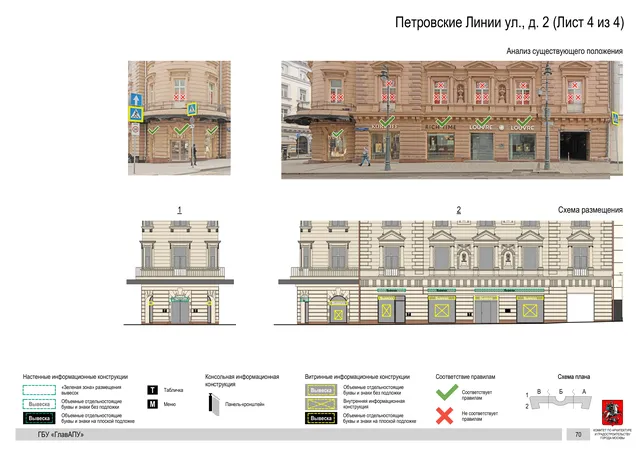 Архитектурная концепция размещения вывесок — Петровские линии улица, 2, Москва, лист 4 из 4 · Адрес также найден в другом документе · АХК № 82 от 23.03.2023