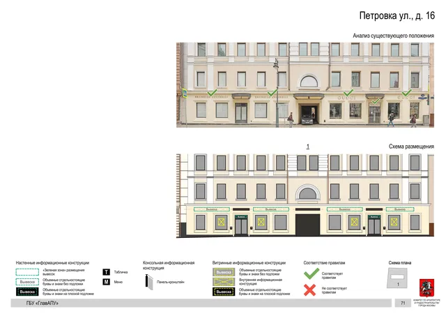 Архитектурная концепция размещения вывесок — Петровка улица, 16, Москва, страница PDF 73 · Документ по адресу · АХК № 82 от 23.03.2023