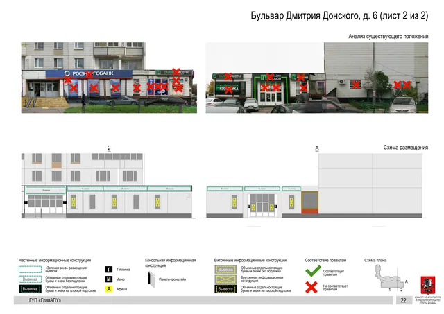 Архитектурная концепция размещения вывесок — Дмитрия донского бульвар, 6, Москва, лист 2 из 2 · Документ по адресу · Архитектурно-художественная концепция · 2016 год