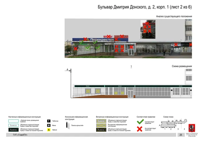 Архитектурная концепция размещения вывесок — Дмитрия донского бульвар, 2, корп. 1, Москва, лист 2 из 6 · Документ по адресу · Архитектурно-художественная концепция · 2016 год