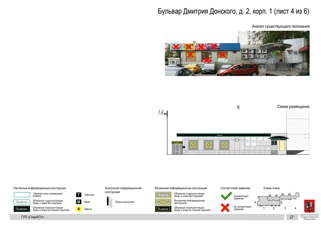 Архитектурная концепция размещения вывесок — Дмитрия донского бульвар, 2, корп. 1, Москва, лист 4 из 6 · Документ по адресу · Архитектурно-художественная концепция · 2016 год