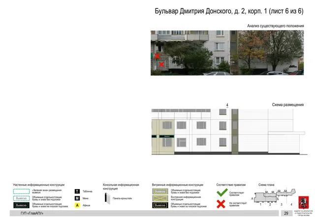 Архитектурная концепция размещения вывесок — Дмитрия донского бульвар, 2, корп. 1, Москва, лист 6 из 6 · Документ по адресу · Архитектурно-художественная концепция · 2016 год
