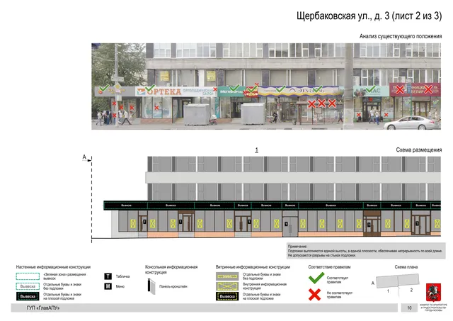Архитектурная концепция размещения вывесок — Щербаковская улица, 3, Москва, лист 2 из 3 · Документ по адресу · Архитектурно-художественная концепция · 2016 год