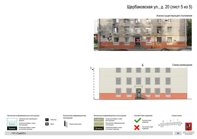 Архитектурная концепция размещения вывесок — Щербаковская улица, 20, Москва, лист 5 из 5 · Документ по адресу · Архитектурно-художественная концепция · 2016 год