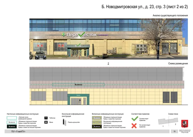 Архитектурная концепция размещения вывесок — Б новодмитровская улица, 23, стр. 3, Москва, лист 2 из 2 · Документ по адресу · АХК № 2655 от 03.12.2025