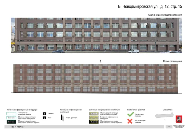 Б. Новодмитровская ул., д. 12, стр. 15 · PDF 30 Архитектурная концепция размещения вывесок — Б новодмитровская улица, 12, стр. 15, Москва, страница PDF 30 · Документ по адресу · АХК № 2655 от 03.12.2025